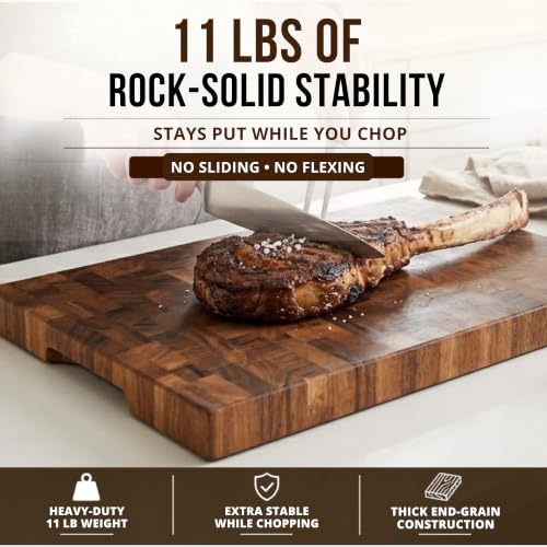Exotic Suar End Grain Cutting Board 20 x 13 Inch - Heavy Duty Butcher Block with Non-Slip Feet
