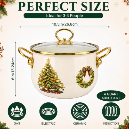 Meanplan 3.6 L Christmas Enamel Stockpot with Glass Lid