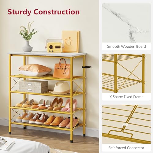 White & Gold 5-Tier Shoe Rack Organizer for 16-20 Pairs of Shoes - Tajsoon