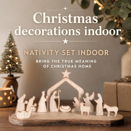 NEROSUN 13Pcs Wooden Nativity Scene Set - Variation: Wooden Nativity Scene