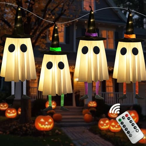 Halloween Ghost & Witch Hat Outdoor Decor - Glowing Spooky Lights Set