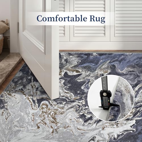 Blue Coastal Area Rug 8x10 Washable Non-Slip Living Room Carpet - Modern Abstract Design