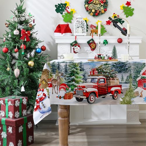Cusugbaso 60x84 Inch Water-Resistant Christmas Tablecloth - White, Rectangular