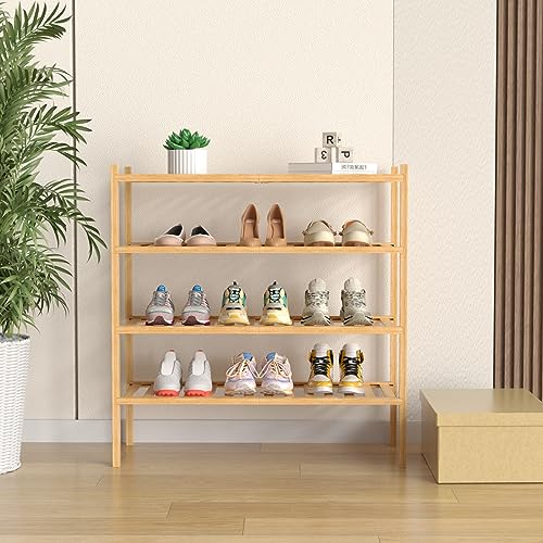 4-Tier Bamboo Shoe Rack for Entryway - Stackable Closet Organizer, Natural Finish