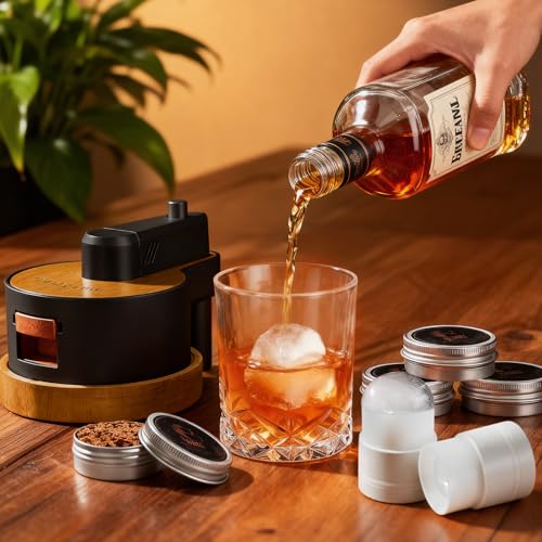 Whiskey Smoker Kit with Built-in Lighter & 6 Wood Flavors — Includes Glasses & Ice Molds