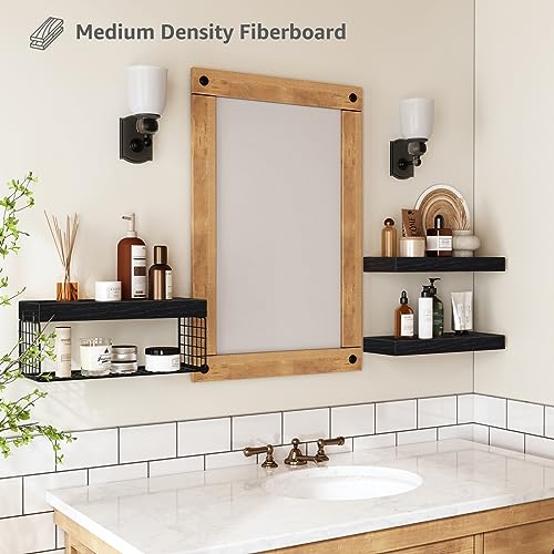 Over Toilet Wall Shelf Set - 3 Black Bathroom Shelves, 15.7 Inches