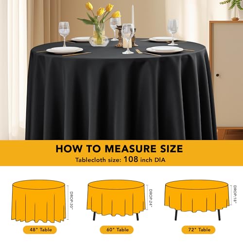 Dailyset 10-Pack Black Round Tablecloths 108 Inch for 4-5 Ft Tables - Wrinkle & Spill Resistant Polyester