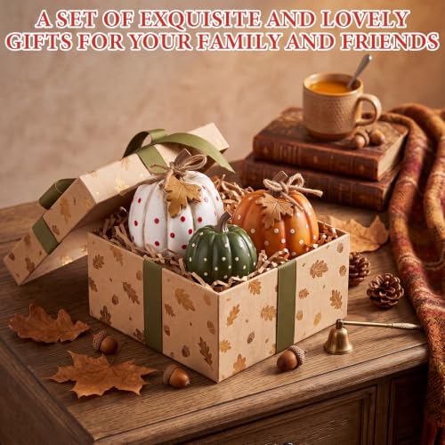 Fall Pumpkin Figurine Set - 3 Resin Decor Pumpkins for Thanksgiving