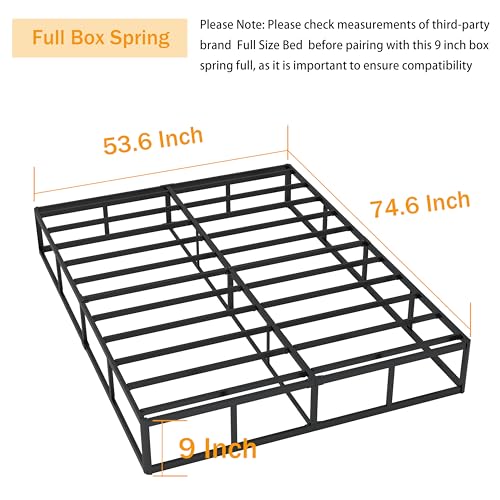 SHLAND Full Size Box Spring 9 Inch Metal Mattress Foundation Bed Base