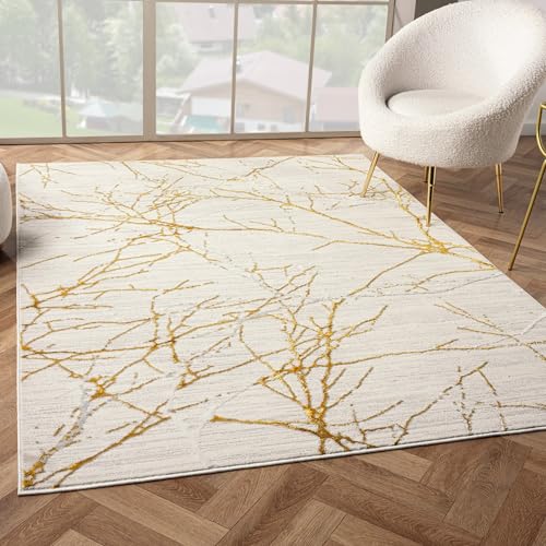 LUXE WEAVERS Modern Gold Abstract Non-Shedding Area Rug 5x7 ft