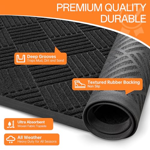 HOMEK Black Diamond Indoor Outdoor Door Mat 3' x 4' Entryway Rug Heavy-Duty