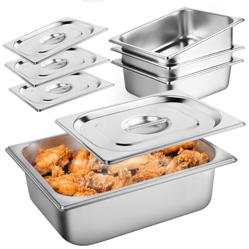 West Bay 4 Pack Half Size Stainless Steel Hotel Pan with Lids, 4" Deep, Commercial Food Storage