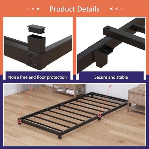Nailsong 4 Inch Twin Low Profile Bed Frame - Platform Bed, No Box Spring Needed
