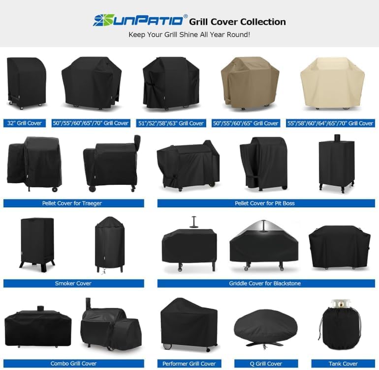 SunPatio Grill Cover - 55 Inch Heavy Duty Waterproof Barbecue Cover | UV & Fade Resistant, All-Weather Protection for Weber, Charbroil, Nexgrill, Kenmore Grills - Black