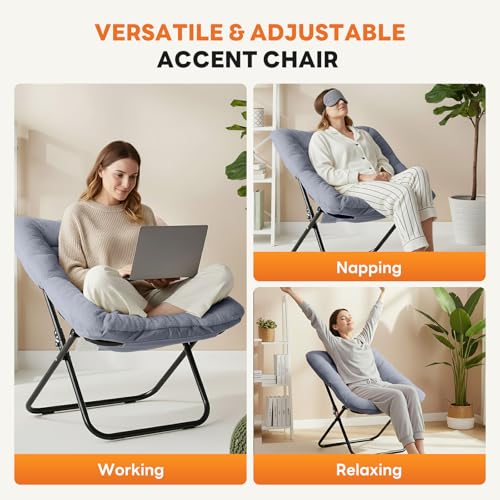 Grey Foldable Faux Fur Lounge Chair for Adults, Oversized Square Seat