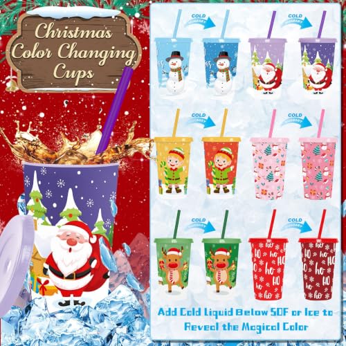 Jansun 12Pcs Christmas Color Changing Cups with Lids & Straws - Holiday Tumbler Set