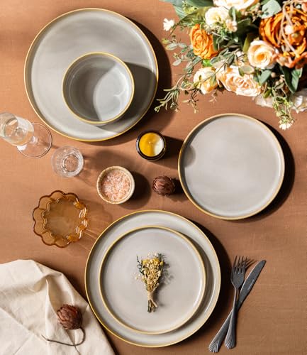 TheTerra Autumn Haze 12-Piece Ceramic Dinnerware Set for 4 - Plates & Bowls
