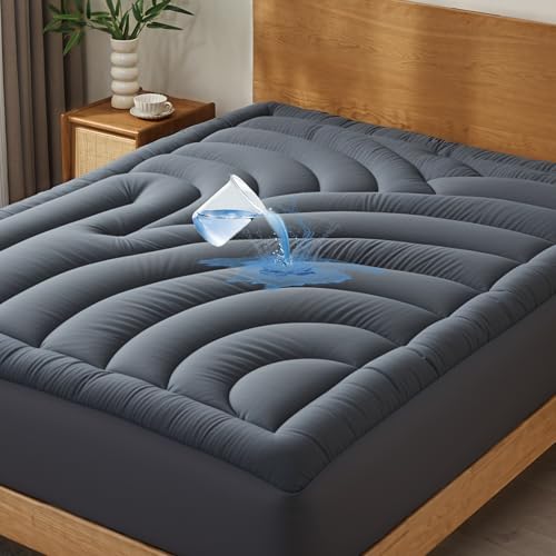 QUIETSEA Waterproof Queen Mattress Protector Gray Quilted Fitted Bed Cover