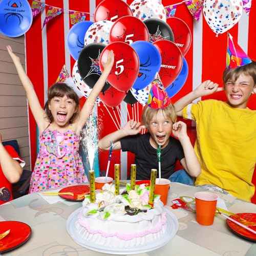Spider Theme Number Balloons,Spider Pattern 5th Birthday Balloons,Kids Boys Cartoon Balloons Birthday Party Confetti Decorations Cartoon Heroes Spider Decoration