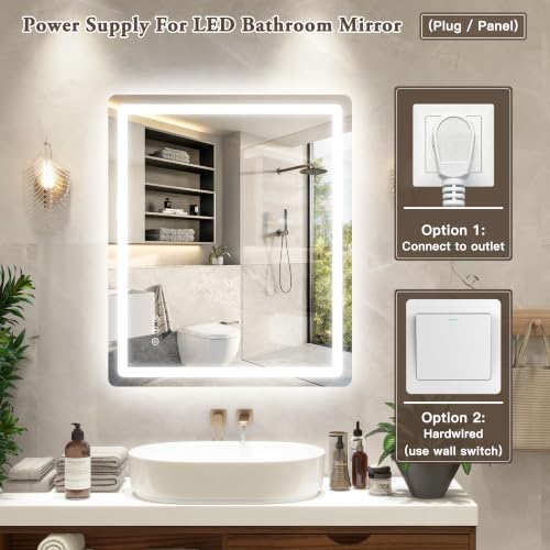 30x36 Inch LED Bathroom Mirror with Anti-Fog, Dimmable Wall Mount Vanity Light