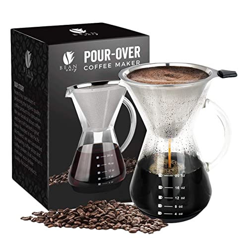 Pour Over Coffee Maker with Glass Carafe & Steel Filter - 20 Oz - Variation of THIS listing