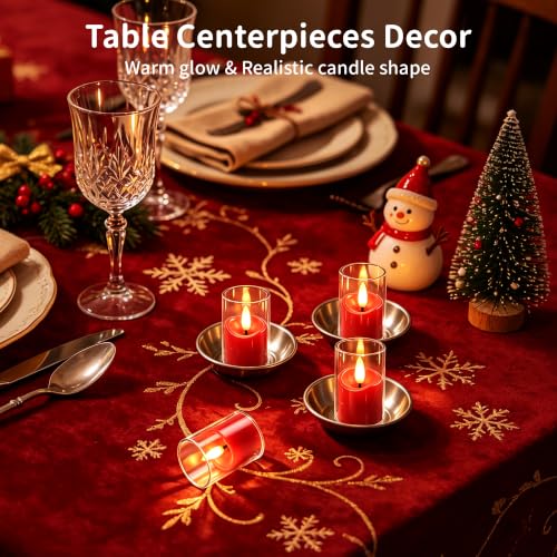 CYVONUS Red Melt Edge Flameless Tea Lights with Timer & Remote - 12 Pack