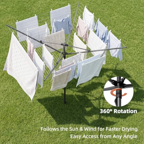 Outdoor Clothes Drying Rack with 165 Feet of Line, Rotating Umbrella Design