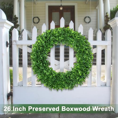 26 Inch Green Boxwood Wreath for Front Door All-Season Realistic Eucalyptus Decoration