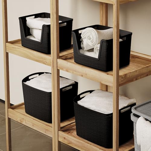 Large 18L Black Jute-Like Decorative Storage Baskets - Set of 4, Easy Access