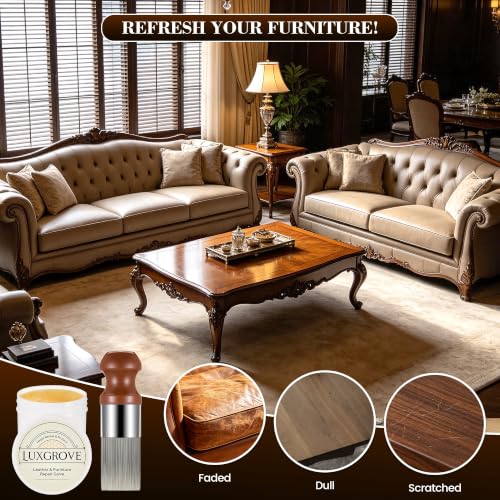 LUXGROVE 8oz Wood & Leather Furniture Repair Salve - Conditioning Balm for Couches, Car Seats, Tables, Cabinets, Shoes & Purses