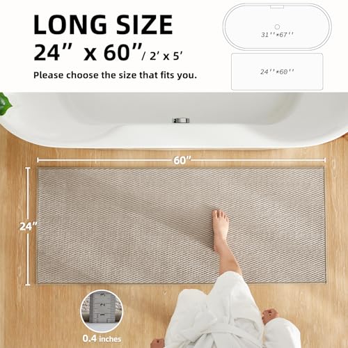 TYUU Beige 2' x 5' Bathroom Runner Rug, Non Slip, Quick Dry, Washable