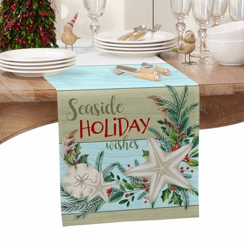 RisQiten Christmas Seaside Table Runner 13x90 Inch Coastal Holiday Decor