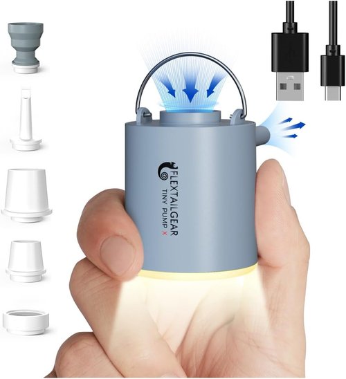 FLEXTAILGEAR Tiny Pump X | Portable Air Pump & Camping Light | USB Rechargeable 1300mAh Battery