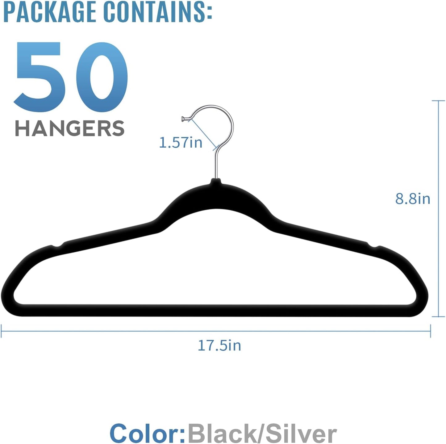 TIMMY Premium Velvet Hangers - Heavy-Duty Non-Slip Black Hangers for Coats & Suits | Space-Saving Pack of 50