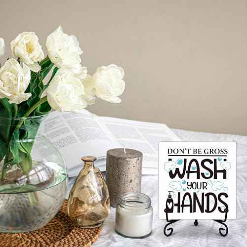 Rustic Wooden Plaque Sign, 'Don't Be Gross Wash Your Hands', Farmhouse Home Office Bathroom Restroom Toilet Desk Shelf Decorations -02