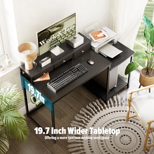 SINPAID 47-Inch Black Gaming Computer Desk with Monitor Stand & Storage