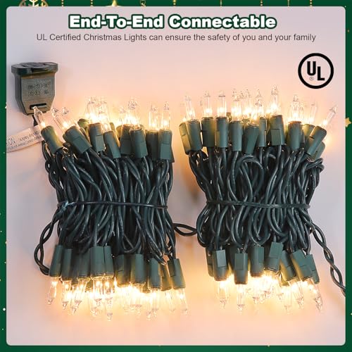 Christmas Lights 50 Count Clear Mini Lights Green Wire UL Certified Connectable Warm White String Lights for Christmas Decor (50 Count 13FT)