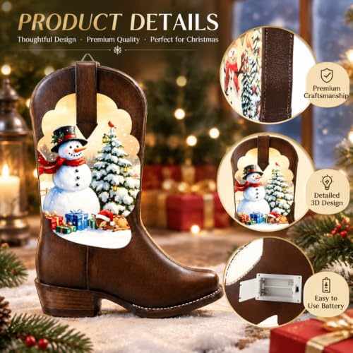 Fumete Cowboy Christmas Decor Lighted Boots - 2 Pack Western Holiday Lanterns