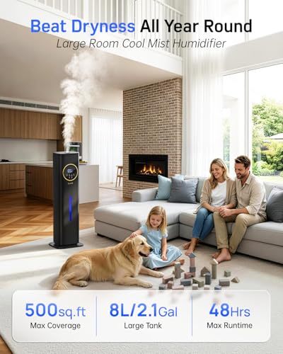 LACIDOLL Large Room Humidifier 8L with Night Light & Aroma Tray - Black