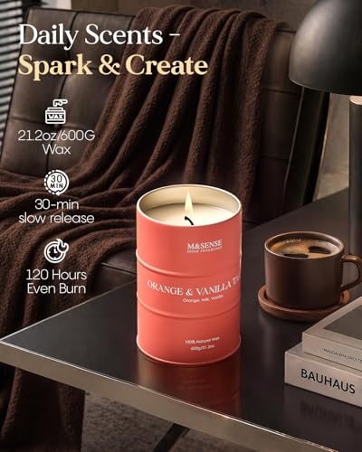 M&SENSE Orange Vanilla Tart Soy Candle 21.2oz - 120H Burn Time, Non-Toxic