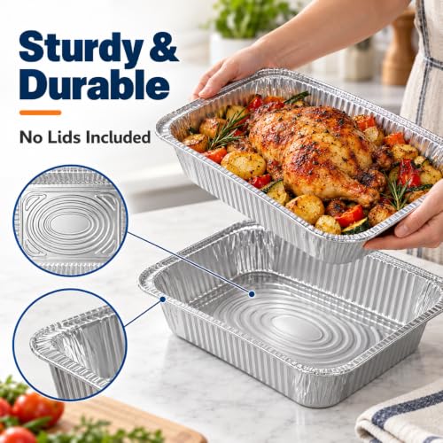 10-Pack 9x13 Disposable Aluminum Foil Pans - Heavy Duty Roasting & Baking Trays