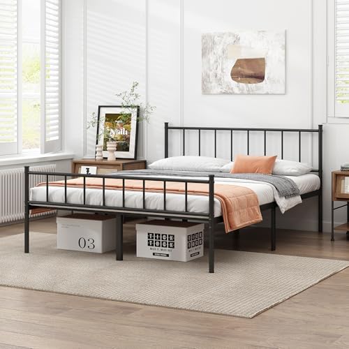 DIIYIV Queen Metal Bed Frame - Black Steel Slat Support, Noise-Free, Easy Assembly