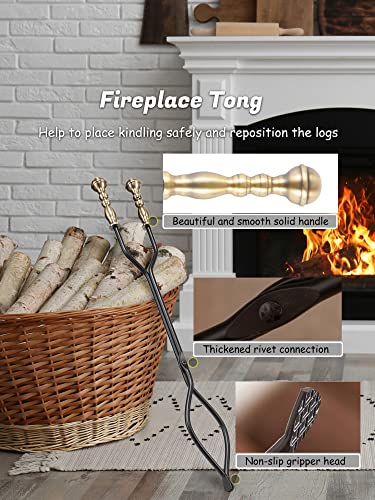 Fireplace Tools Set with Retro Gold Handles - 5-Piece Fireplace Accessory Kit