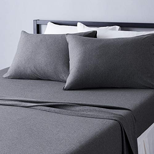 Amazon Basics King Cotton Jersey Bed Sheets Set - Dark Gray, Breathable & Stretchy