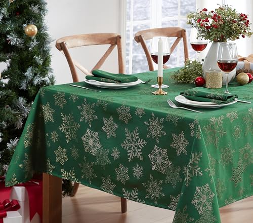 Newbridge Christmas Snowflake Fabric Napkins Set of 4 Hunter/Gold 17x17" Square