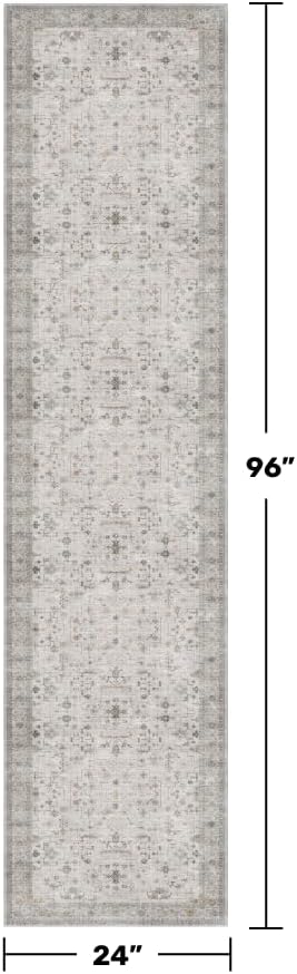 Light Gray Washable Hallway Runner Rug - Non-Slip & Stain Resistant 2x8 ft | Ideal for Kitchen & Entryway
