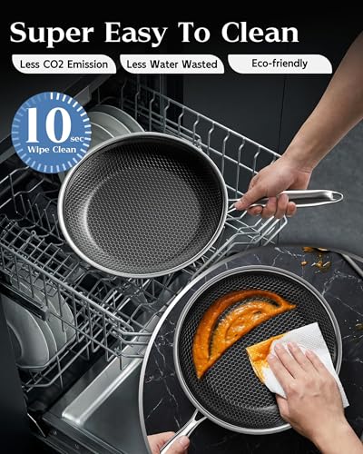 XBM Nonstick Frying Pan Set Silver-No Lid Honeycomb PFAS-Free All Cooktops