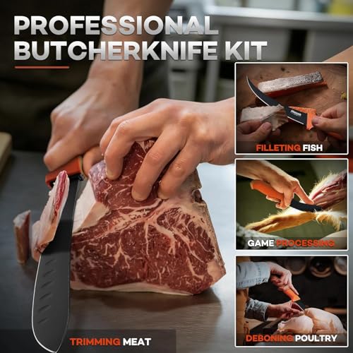 8.5-Inch Meat Processing Knife Set with Roll Bag - Butcher Kitchen Kit for Outdoor & Gift