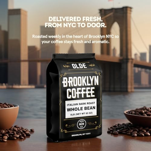 BROOKLYN COFFEE Whole Bean, Italian Dark Roast (5lb) Extra Strong,