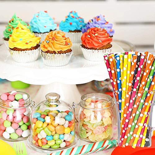 Biodegradable Rainbow Color Christmas Paper Straws - 100 Pack, 7.75 Inches for Party & Events